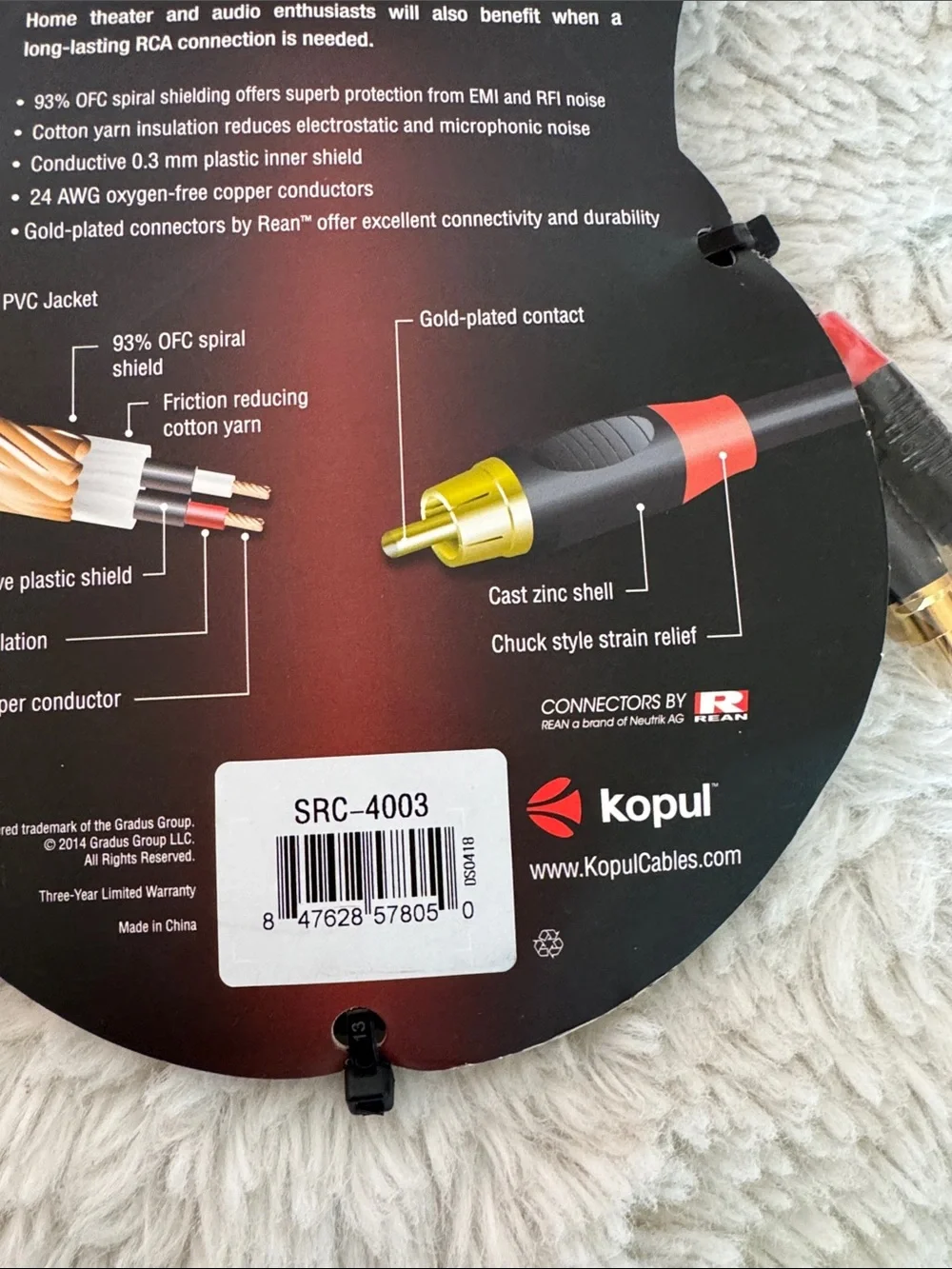 Kopul Premium RCA Cable - Black with Red Accents (3 ft)
